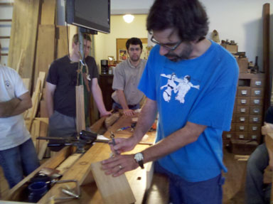 Schwarz demonstrates using dividers to set up dovetails.