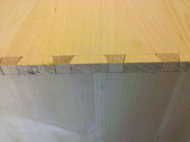 A corner of the chest, dovetailed.