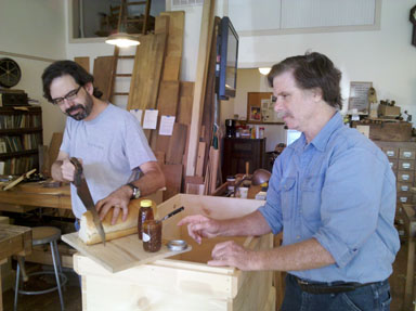 Chris and Roy serve a woodworker's communion.